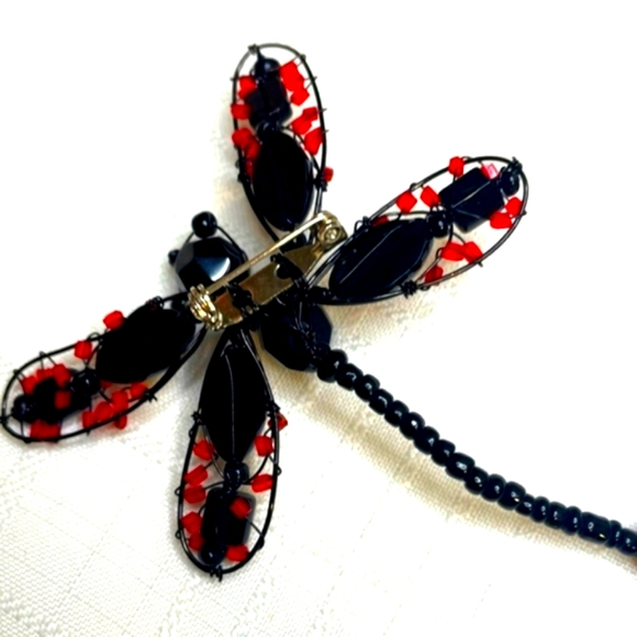 🆕️Vtg Rare Beautiful Dagon Glass Dragonfly Brooch - Picture 2 of 6